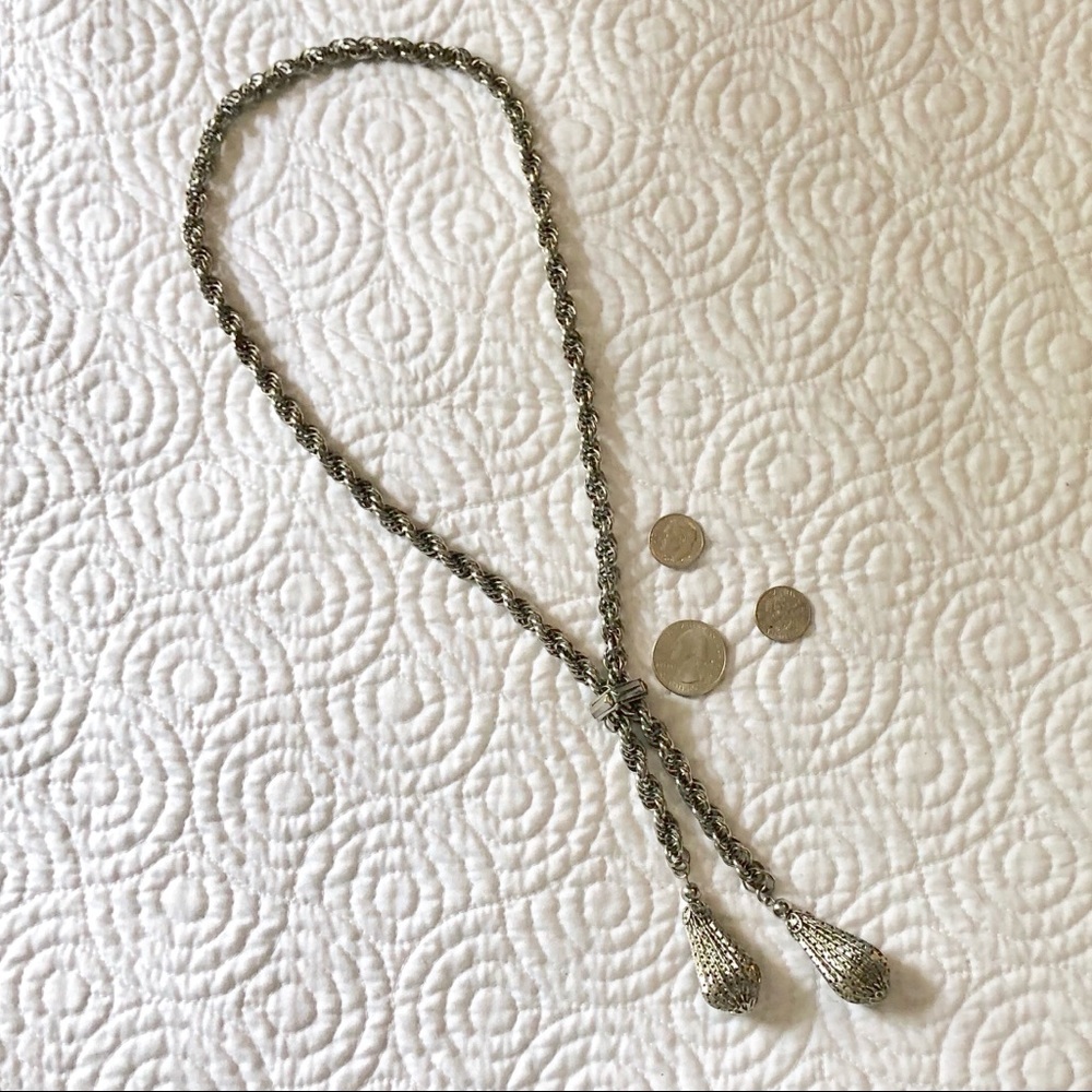 Adjustable silver toned filigree chain necklace
